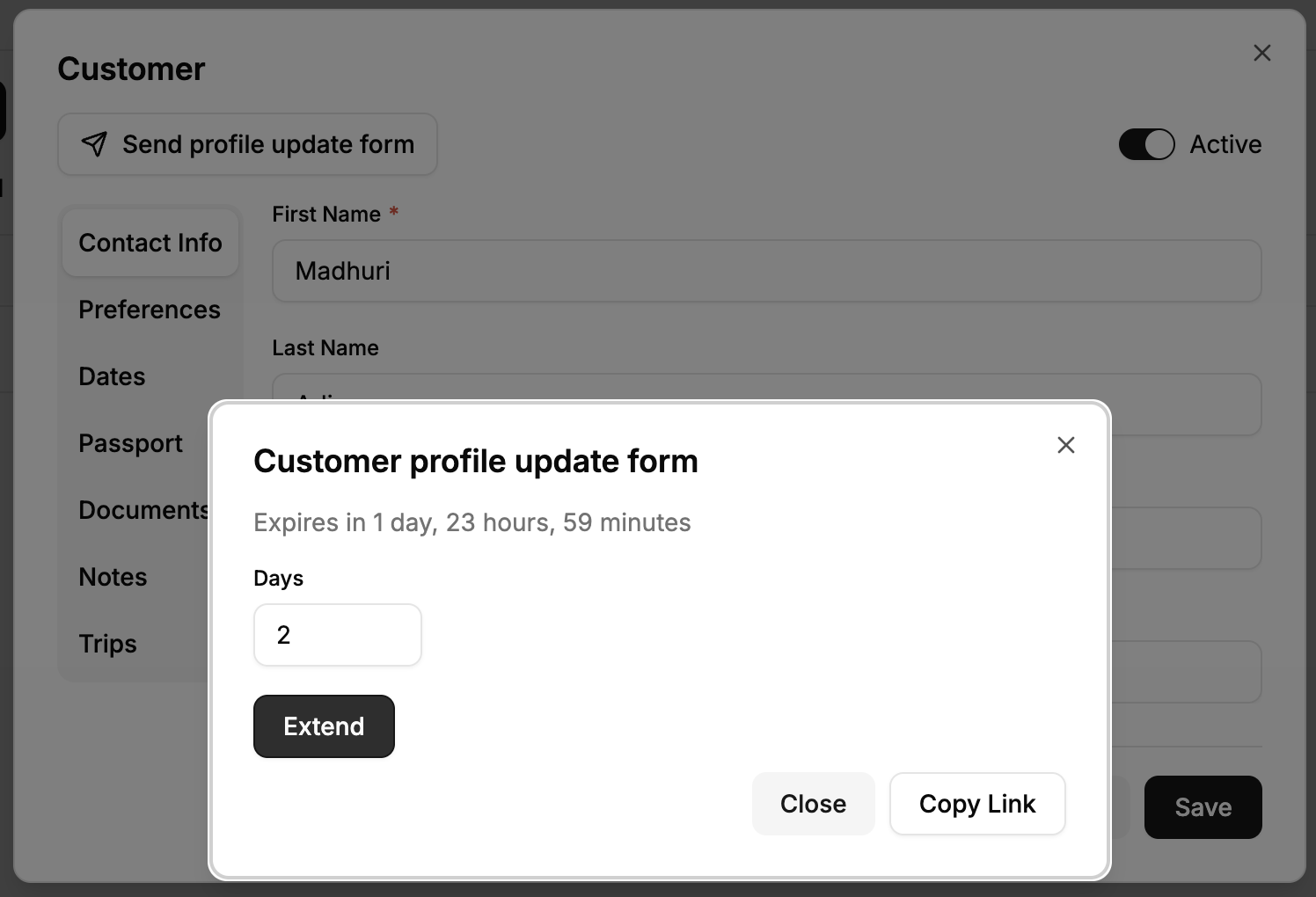 Customer Profile Update Form