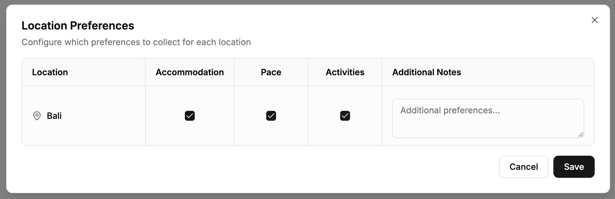 Preference Destination Settings