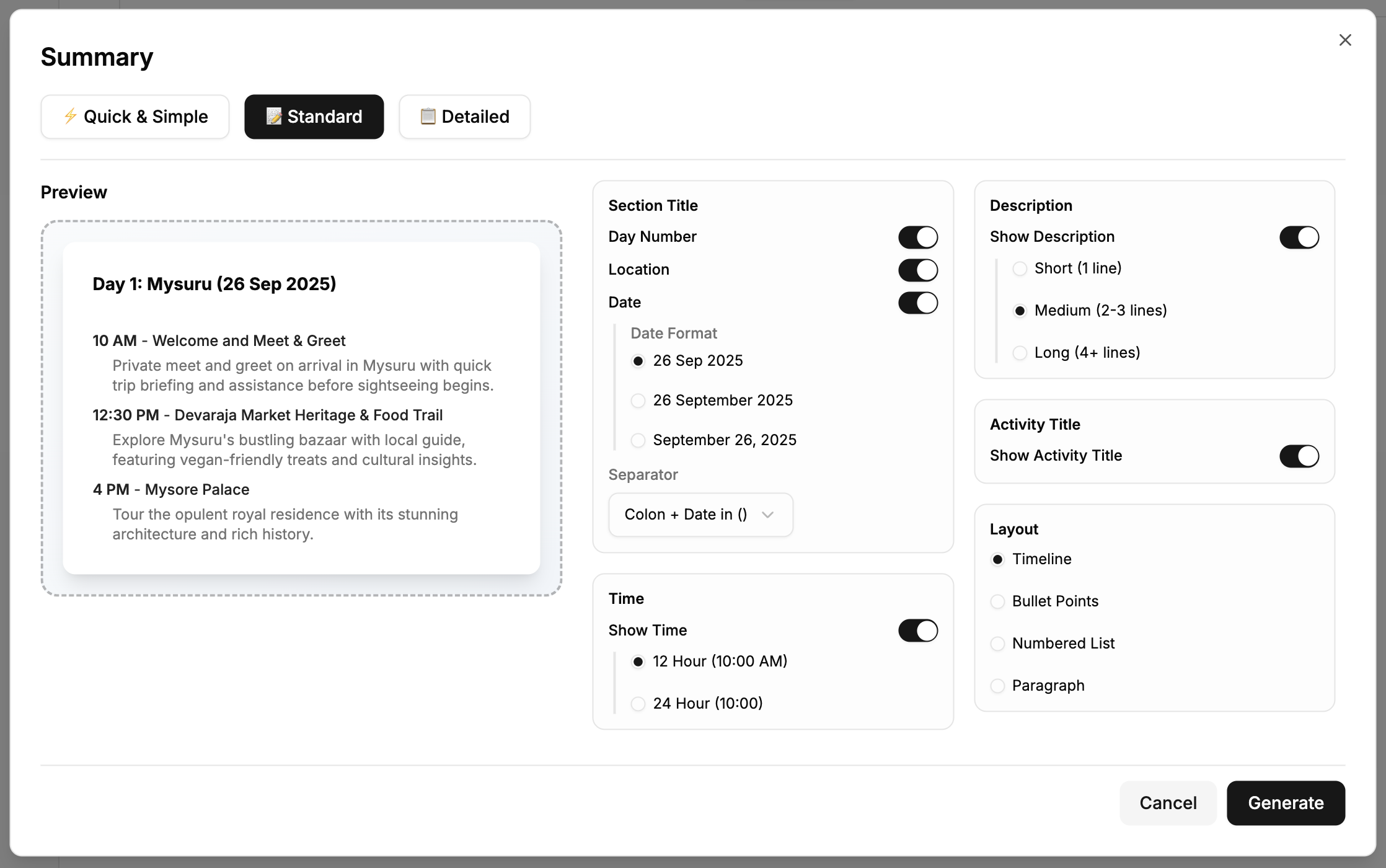 Summary Format Options